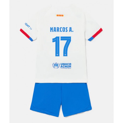 Fotbalové Dres Barcelona Marcos Alonso #17 Dětské Venkovní 2023-24 Krátký Rukáv (+ trenýrky)